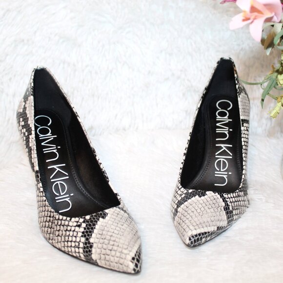 Calvin Klein Gayle Snakeskin-Print Leather Stiletto Pumps - Picture 8 of 13